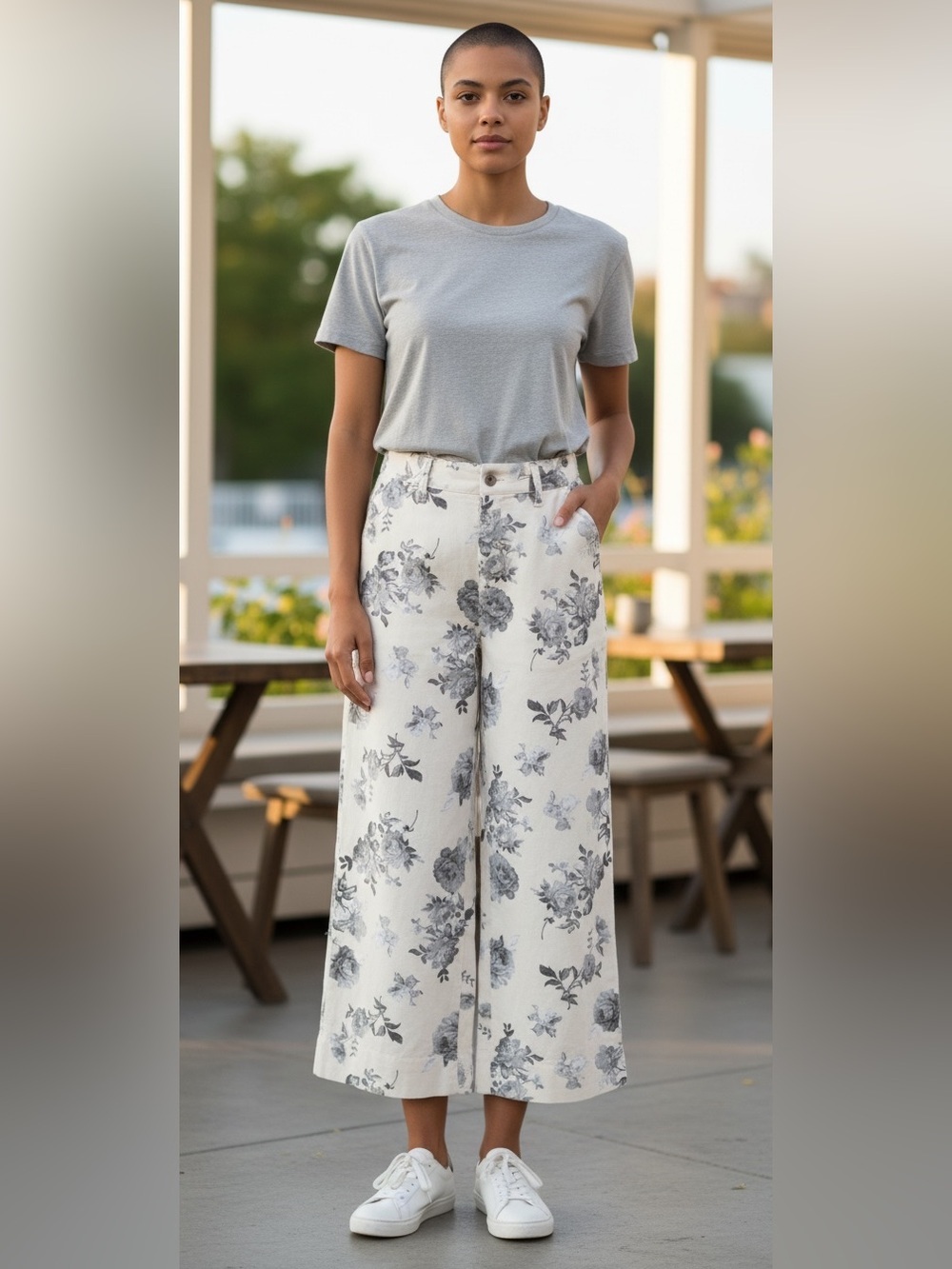 Loveimgs Floral Wide Leg Crop Jeans